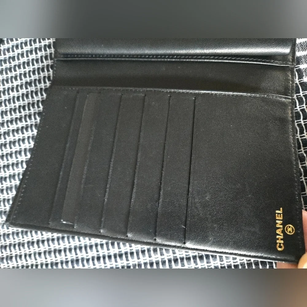 Chane CC Logol Black Leather Wallet